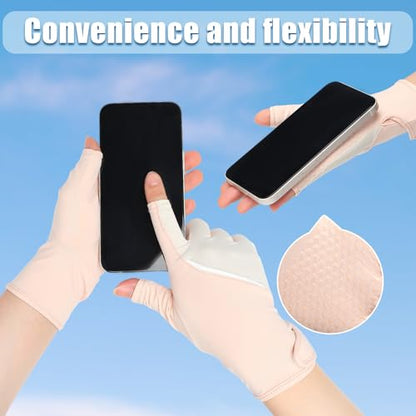 Loopeer 2 Pair Women Sunblock Fingerless Gloves UV Sun Protection UPF 50+ Non Slip Touchscreen Gloves for Summer Driving Manicures - color: Black, Pink