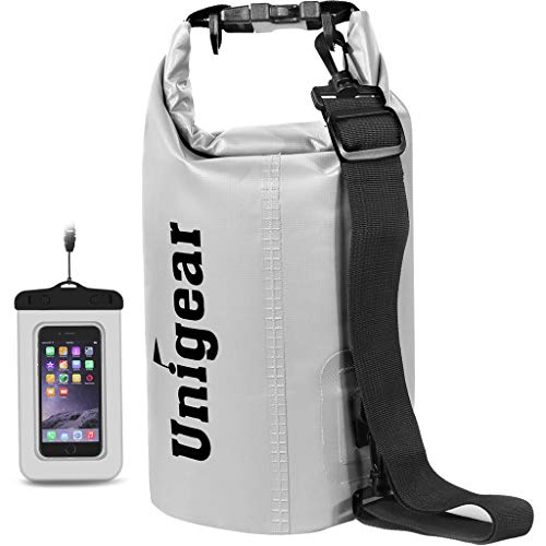 Unigear Dry Bag Waterproof, 2L/5L/10L/20L/30L/40L Floating and Lightweight Bags for Kayaking, Boating, Fishing, Swimming and Camping with Waterproof Phone Case - color: White, size: 10L