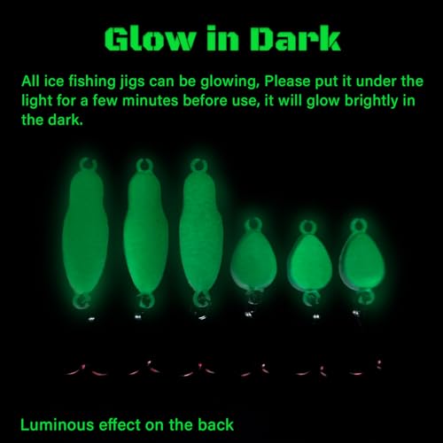 Ice Fishing Jigs Luminous Ice Fishing Lures Glowing Jig Gear Winter Fishing Jigging for Crappie Pike Panfish Walleye Perch Bluegill 6pcs/20pcs - color: A-6PCS