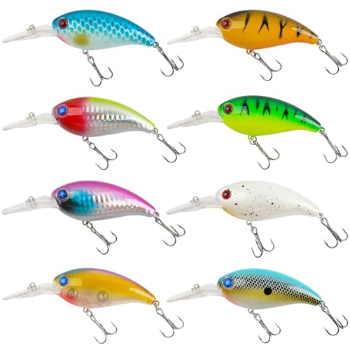 Crankbait Fishing Lures Hard Bait Shallow Diving Crank Bait Lifelike Swimbait Lures for Bass Trout Walleye Pike Freshwater Saltwater Fishing Lure - color: B-8pcs-3.9in/0.5oz