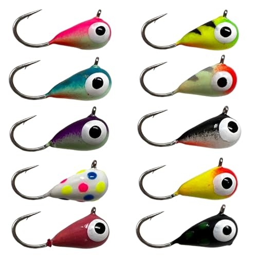 Reaction Tackle Tungsten Ice Fishing Jigs, Tear Drop Jig Heads that Glow with UV Light for Panfish, Crappie, Walleye, Perch, Trout and Bluegill - color: 10-pcs Variety Pack, size: 5 mm
