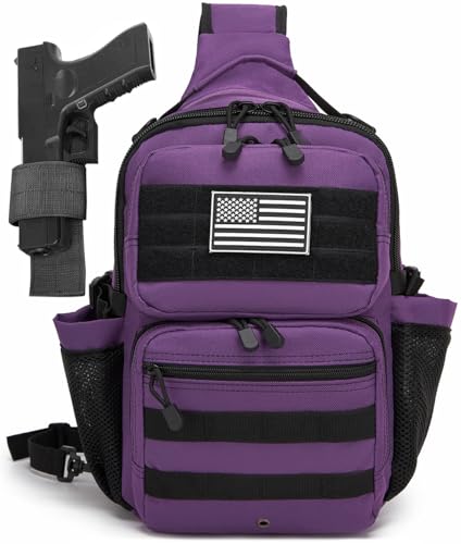 Tactical Sling Backpack Holster Range Shoulder Bag 15L Crossbody Bag Water Bottle Holder Radio Pouch 6 Elastic Slots - color: Purple Deep