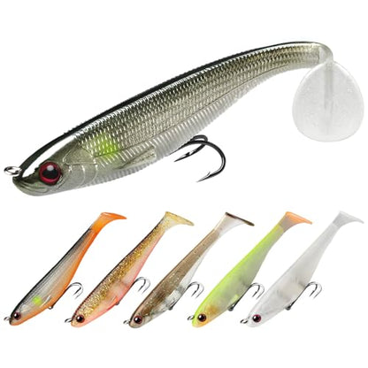 TRUSCEND Shadtale Easy Catch Soft Fishing Lures with BKK Hooks - Trembly Sinking and Vibrating Swim for More Bites, Pre-Rigged Swimbaits for Bass, Trout, Crappie, Walleye, Freshwater Saltwater Fishing - color: A-3",1/6oz