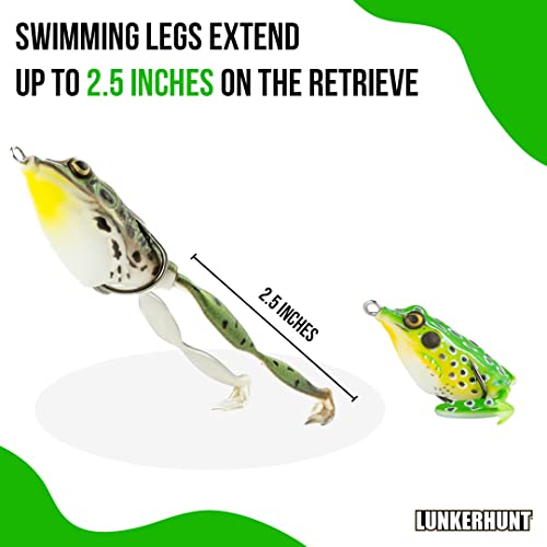 LUNKERHUNT Frog Lure for Bass Fishing | Pocket Frog Fishing Lure 1.75 Inch | Topwater Fishing Lures, Soft Hollow Body, Weedless Hooks for Trout, Pike in Saltwater and Fresh Water - style: Leopard