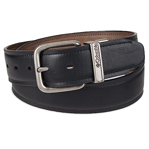Columbia Men's 2-in-1 Reversible Casual Leather Belt – Versatile Everyday Style, Dual-sided Strap - color: Tan/Black Stretch, size: Medium (34-36)