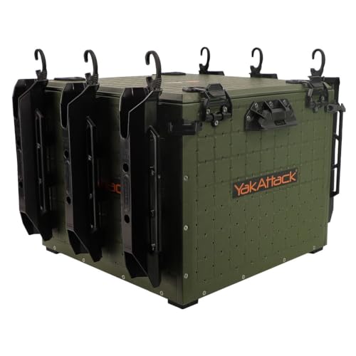 YakAttack BlackPak Pro Kayak Fishing Crate - Ranger Green | 16" x 16" Riggable Kayak Gear Storage System with Hinged Lid, GridLoc Mount Panels & 6 TetherTube Rod Holders | Lightweight Tankwell Crate - color: Ranger Green, size: 16"x16"x13"