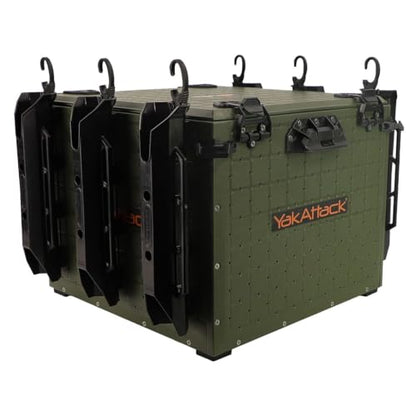 YakAttack BlackPak Pro Kayak Fishing Crate - Ranger Green | 16" x 16" Riggable Kayak Gear Storage System with Hinged Lid, GridLoc Mount Panels & 6 TetherTube Rod Holders | Lightweight Tankwell Crate - color: Ranger Green, size: 16"x16"x13"