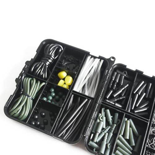 178-Piece Carp Fishing Tackle Kit with Storage Box, Includes Carp Hooks, Anti Tangle Sleeves, Hook Stop Beads, Rolling Swivels & Assorted Terminal Fishing Accessories