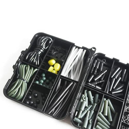 178-Piece Carp Fishing Tackle Kit with Storage Box, Includes Carp Hooks, Anti Tangle Sleeves, Hook Stop Beads, Rolling Swivels & Assorted Terminal Fishing Accessories