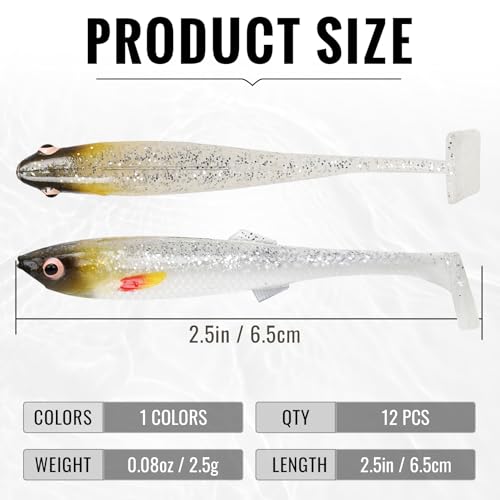 TRUSCEND Shadtale Easy Catch Soft Fishing Lures, Unique Vibration and Action for Various Rigs, Paddle Tail Swimbaits Trailer for Bass, Trout, Crappie, Walleye, Redfish, Saltwater & Freshwater Fishing - color: H-2.5",0.08oz,12pcs