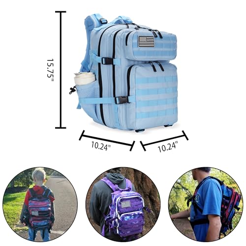 Lovelinks21 25L Tactical Military Backpack Small Travel Backpack for Men and Women Assault Pack Bug Out Bag Molle Daypack Gym Bag with Bottle Holder (Light Blue) - color: Light Blue