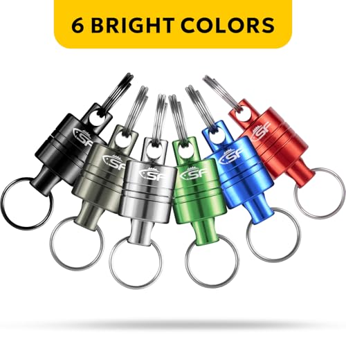SF Strongest Magnetic Net Release Magnetic Keychain Fly Fishing Net Retractor Magnet Clip Holder Retractor with Retractable Coiled Lanyard Carabiner - color: Red Magnet+ Black Aluminum Alloy Hook