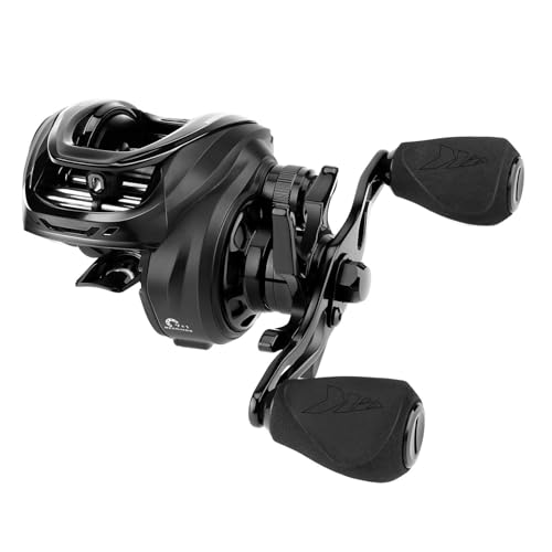 KastKing Zephyr Baitcasting Fishing Reel, Halo XII Magnetic Braking System Baitcaster Reel, 7+1 Double Shielded Stainless Steel BB, 7.2:1 High-Speed Gear Ratio, 18lb Triple Disc Carbon Fiber Drag - color: A:Left Handed-Black-7.2:1