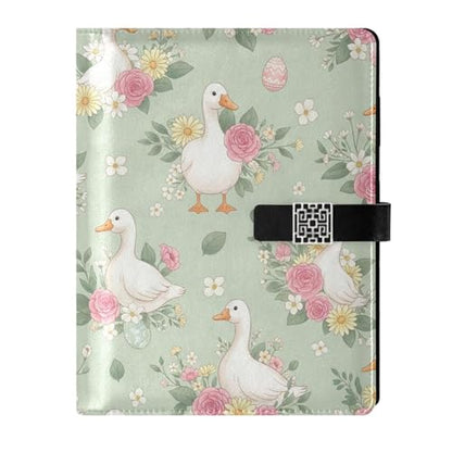 Easter Ducks Flowers Eggs Leaves A5 PU Leather Refillable Binder,Business Notebook Travel Planner with Expandable Pockets,6-Ring,Pen Storage & Easy-Clean Surface for Daily Use - color: Easter Ducks Flowers Eggs Leaves