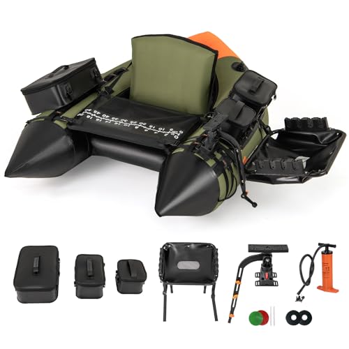 GYMAX Fishing Float Tube, Inflatable Belly Boat with Fish Finder Holder, Rod Rack, Fish Ruler, Manual Pump & Detachable Storage Boxes, Portable Backpack Float Tubes for Adults - color: Green