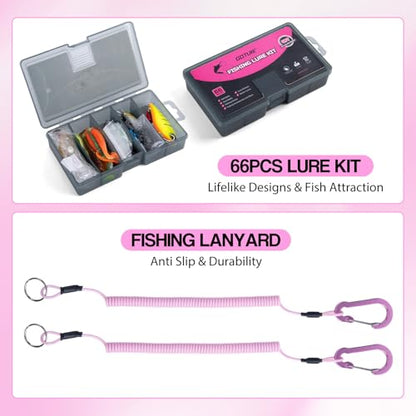 Goture Pink Fishing Rod and Reel Combo - ML Action Spinning Reel Pole with Shimmering Pink Sling Bag - 8FT Telescopic Rod Kit for Starter Travel Saltwater Freshwater - color: Shimmering pink, size: Small bag with 3600 trays, style: Full Fishing Kit(includ