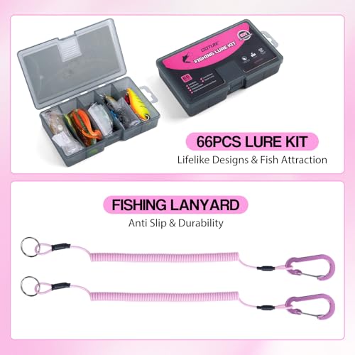 Goture Pink Fishing Rod and Reel Combo with 3700 trays - Spinning Reel Pole with Shimmering Pink Sling Bag - 8FT Telescopic Rod Kit for Starter Travel Saltwater Freshwater - color: Shimmering pink, size: Large bag with 3700 trays, style: Full Fishing Kit(