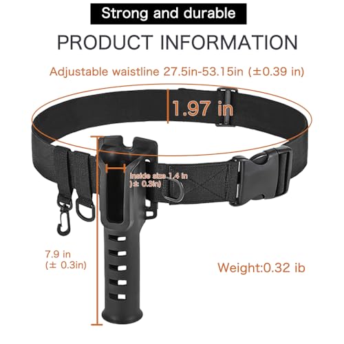 2 Pcs Fishing Waist Belt Rod Holder - Adjustable Wading Belt With Portable Pole Inserter for Spinning, Casting Reel, Surf, Kayak, Fly Fishing Gear Accessories - Black