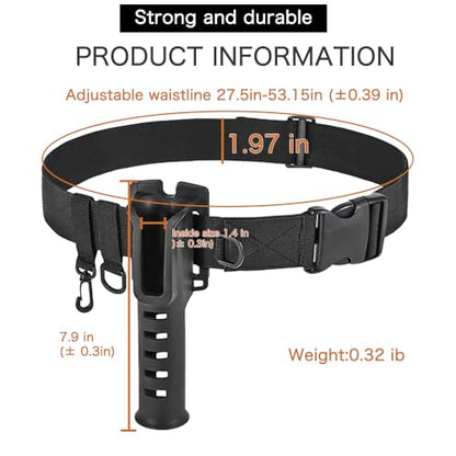 2 Pcs Fishing Waist Belt Rod Holder - Adjustable Wading Belt With Portable Pole Inserter for Spinning, Casting Reel, Surf, Kayak, Fly Fishing Gear Accessories - Black