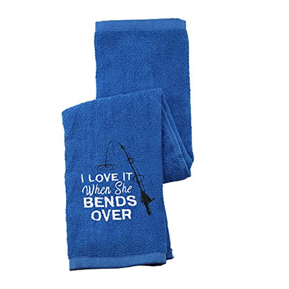 PWHAOO Fishing Towel Fisherman Gift I Love It When She Bends Over Embroidered Towel with Clip (When She Bends Over Towel)