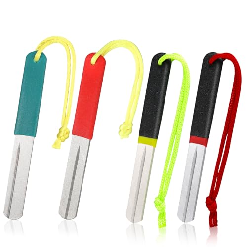 Skylety 4 Pcs Hook Sharpener Hook File for Fishing Diamond File with Handle Portable Fishing Sharpener with Double Sided Fine and Medium Grit, 4 Inch (Multiple Colors) - color: Multiple Colors