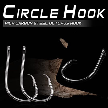 Inline Circle Hooks Saltwater, 100pcs Saltwater Fishing Hooks High Carbon Steel Fish Hook Straight Eye Octopus Hook for Catfish - size: 100PCS 8/0