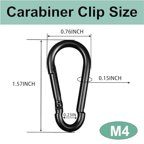 Black Carabiner, Heavy Duty Galvanized Steel Spring Snap Hook Carabiner Clips with 120LBS Holding Capacity, Ideal for Outdoor, Hammock, Swing and Travel (10PCS M4 1.6Inch) - size: 10PCS-M4, style: Black