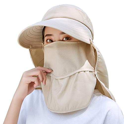 Women Wide Brim Face Mask Sun Hat Detachable Neck Face Flap Ponytail UV Protection Visor Hat Garden Fishing Hiking - color: A1-shun005-mise