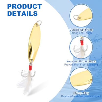 PATIKIL Fishing Spoons, Fishing Lures Casting Spoon Treble Hooks Jigs Hard Metal Spinner Baits - color: Gold Tone, size: 3/8 oz