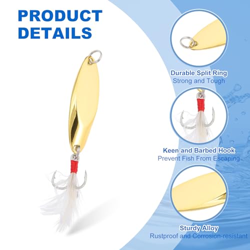 PATIKIL Fishing Spoons, Fishing Lures Casting Spoon Treble Hooks Jigs Hard Metal Spinner Baits - color: Gold Tone, size: 3/8 oz