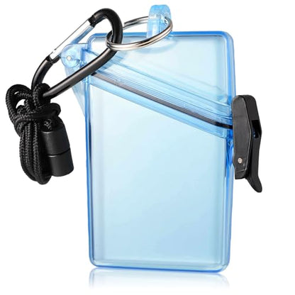 BESARME Waterproof ID Badge Holder Case Clear Blue Vertical ID Card Holder with Lanyard Carabiner and Keychain Durable Locker Dry Box - color: Blue