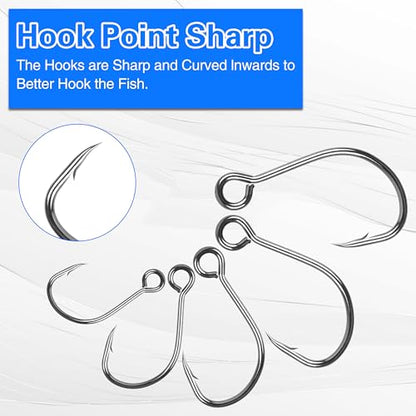Inline Single Hooks, Inline Fishing Hooks for Treble Hook Replacement Lures Plugs Baits Large Eye with Barbed Saltwater Freshwater Fishing, #4#2#1 1/0 2/0 - size: 1/0-100pcs