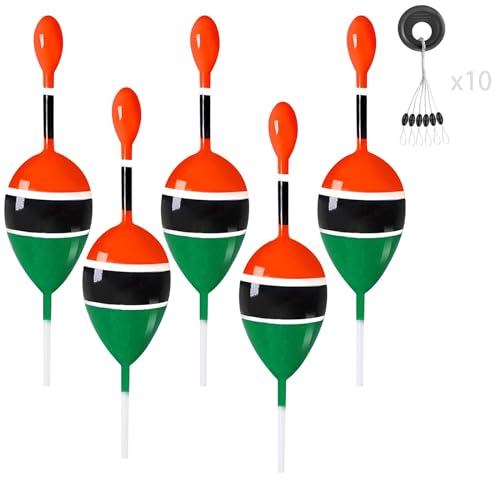 YOTO Slip Bobbers for Fishing,Balsa Wood Slide Fishing Floats Kit with Bobbers Stops,Slip Cork for Crappie Panfish Bass Trout - color: Green-5pcs(60pcs stop), size: 5g(1/6oz)