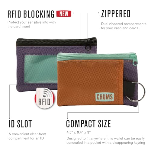 Chums Surfshorts Wallet - Patterns Collection, Lightweight Slim Wallet with RFID Blocking Card & Clear ID Window - Zippered Minimalist Wallet w/Key Ring (Pines) - color: Pines