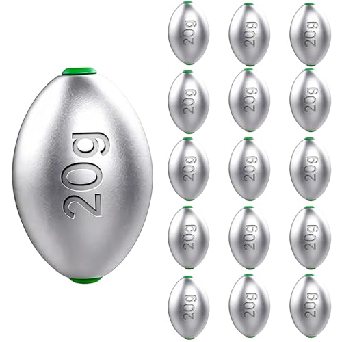 Egg Lead Fishing Weights Assorted Sizes,Oval Shaped Egg Sinkers with Smooth Hole, Slip Sinkers Tackle for Freshwater & Saltwater Fishing, Bass & Catfish Casting Weights(10g/15g/20g/30g) - color: 20g-15pcs