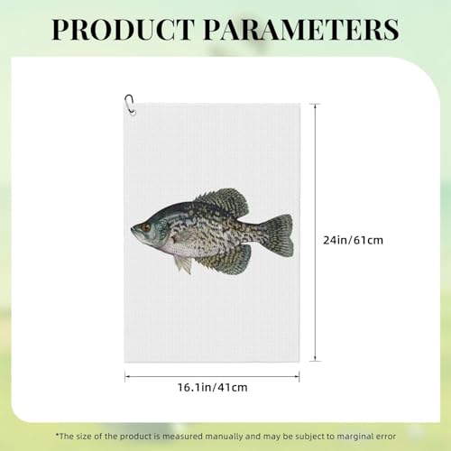 Crappie Fish Microfiber Golf Towel, 16x24 Waffle Pattern with Carabiner Clip, Tri-Fold Large Golf Ball Towels, Golf Bag Accessories for Men Women, Golf Gift