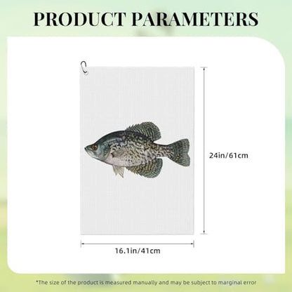Crappie Fish Microfiber Golf Towel, 16x24 Waffle Pattern with Carabiner Clip, Tri-Fold Large Golf Ball Towels, Golf Bag Accessories for Men Women, Golf Gift
