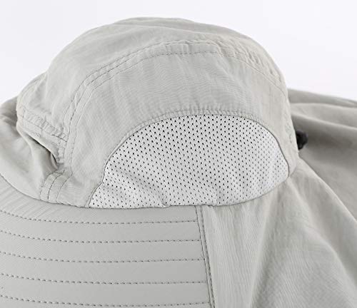 Connectyle Kids Large Brim UV Protection Sun Hat with Neck Flap Mesh Fishing Cap - color: Light Grey