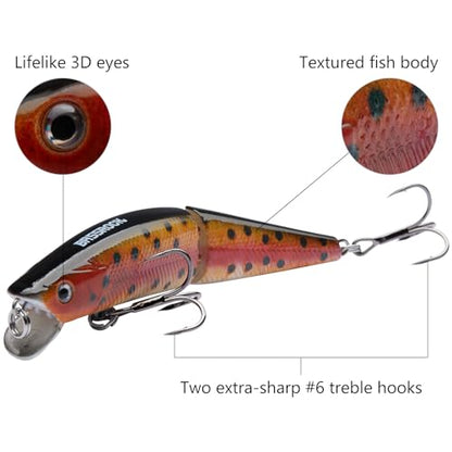 BASSROCK Minnow Swimbait Bass Trout Fishing Lure with Movable Lip Hard Bait 3.5” 1/2oz - color: Rainbow