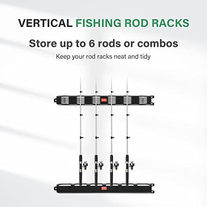 Simple Deluxe Vertical Fishing Rod Holders Wall-Mounted – Fishing Rod Rack, Great Fishing Pole Holder & Rack for Garage, Store 6 Rods or Combos in 13.6 ", 1 Pair Vertical Pole Racks Grey