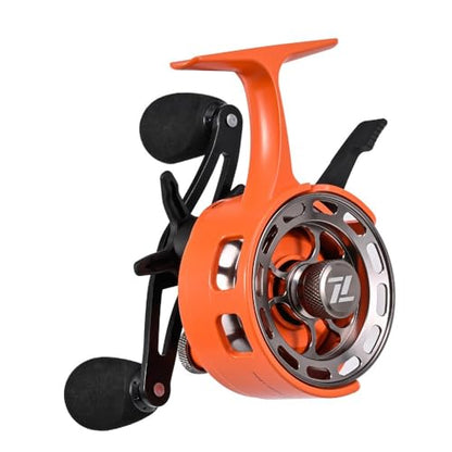 Ice Fishing Reel, 3.2:1 Gear Ratio Ultra Smooth 3+1 Ball Bearings and Magnetic Drop System, Aluminum Alloy Fishing Reel for Ice Fishing and Winter Angling - color: Orange-Left