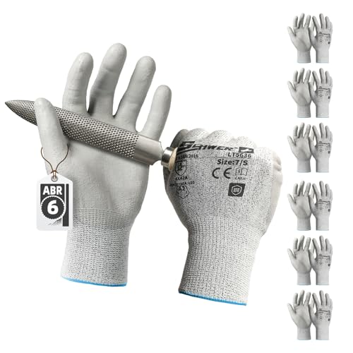 Schwer 6 Pairs ANSI A2 Cut Resistant Work Gloves with Certified Level 6 Ultra Abrasion Resistance, Safety Gloves with Grip for General Use, Construction, Gardening, Mechanic, 3D-Comfort, LT5636, S - size: Small, style: 6 Pairs