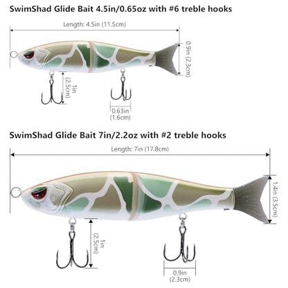 Bassdash SwimShad Glide Baits Jointed Swimbait Bass Pike Salmon Trout Muskie Fishing Lure - color: Brown Color Block Camo, size: 4.5in/0.65oz