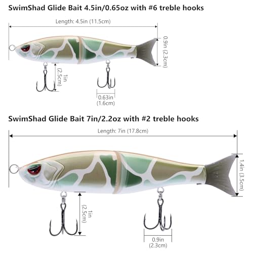 Bassdash SwimShad Glide Baits Jointed Swimbait Bass Pike Salmon Trout Muskie Fishing Lure - color: Brown Color Block Camo, size: 7in/2.2oz