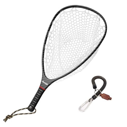 Aventik Fly Floating Fishing Net Carbon Fiber Landing Trout Net Light Weight Clear Rubber Ghost Net Catch & Release - color: Standard Black with Black magnetic release