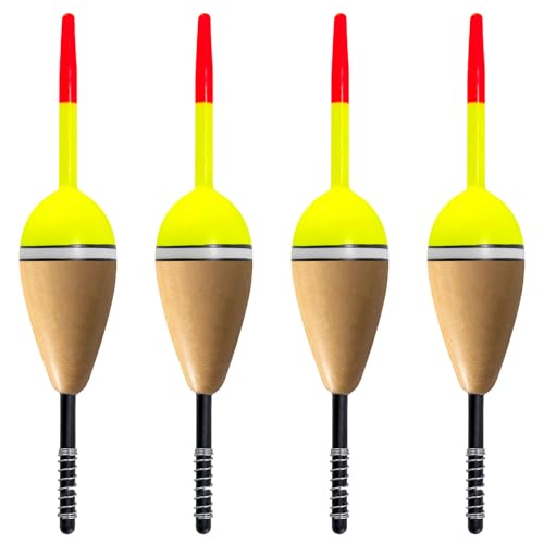 Alwonder 4-Pack Fishing Bobbers Floats, Buoyant Balsa Wood Body Spring Fishing Floats and Bobbers, Oval Bobber for Crappie Bluegill Trout Bass Panfish Catfish Walleye - size: #3: 2.2" * 1"