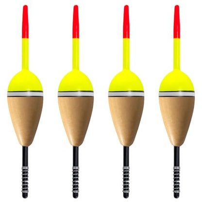 Alwonder 4-Pack Fishing Bobbers Floats, Buoyant Balsa Wood Body Spring Fishing Floats and Bobbers, Oval Bobber for Crappie Bluegill Trout Bass Panfish Catfish Walleye - size: #1: 1.5" * 0.78"