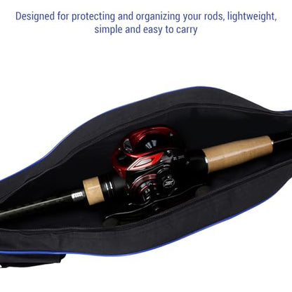 Lixada Fishing Rod Bag Hard Shell Bottom 51.2''/130cm Fishing Rod Travel Case Waterproof Fishing Tackle Storage Bag Fishing Pole Protective Pouch - color: Black and Blue