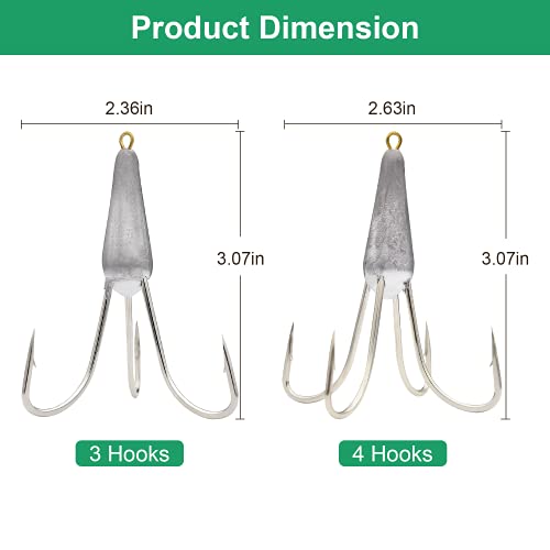 Snagging Hooks Snagging Weighted Treble Hooks Large Fishing Hooks Snagging Weighted Treble Hooks Weighted Treble Bunker Snag Hooks 3 Sizes 1.05oz/1.76oz/2.46oz - style: 1.76oz: Three Claw+four Claw Anchor Hooks