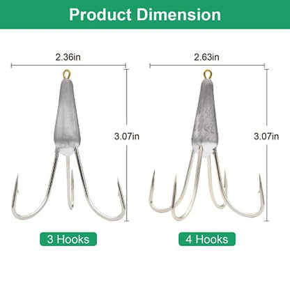 Snagging Hooks Snagging Weighted Treble Hooks Large Fishing Hooks Snagging Weighted Treble Hooks Weighted Treble Bunker Snag Hooks 3 Sizes 1.05oz/1.76oz/2.46oz - style: 1.76oz: Three Claw+four Claw Anchor Hooks